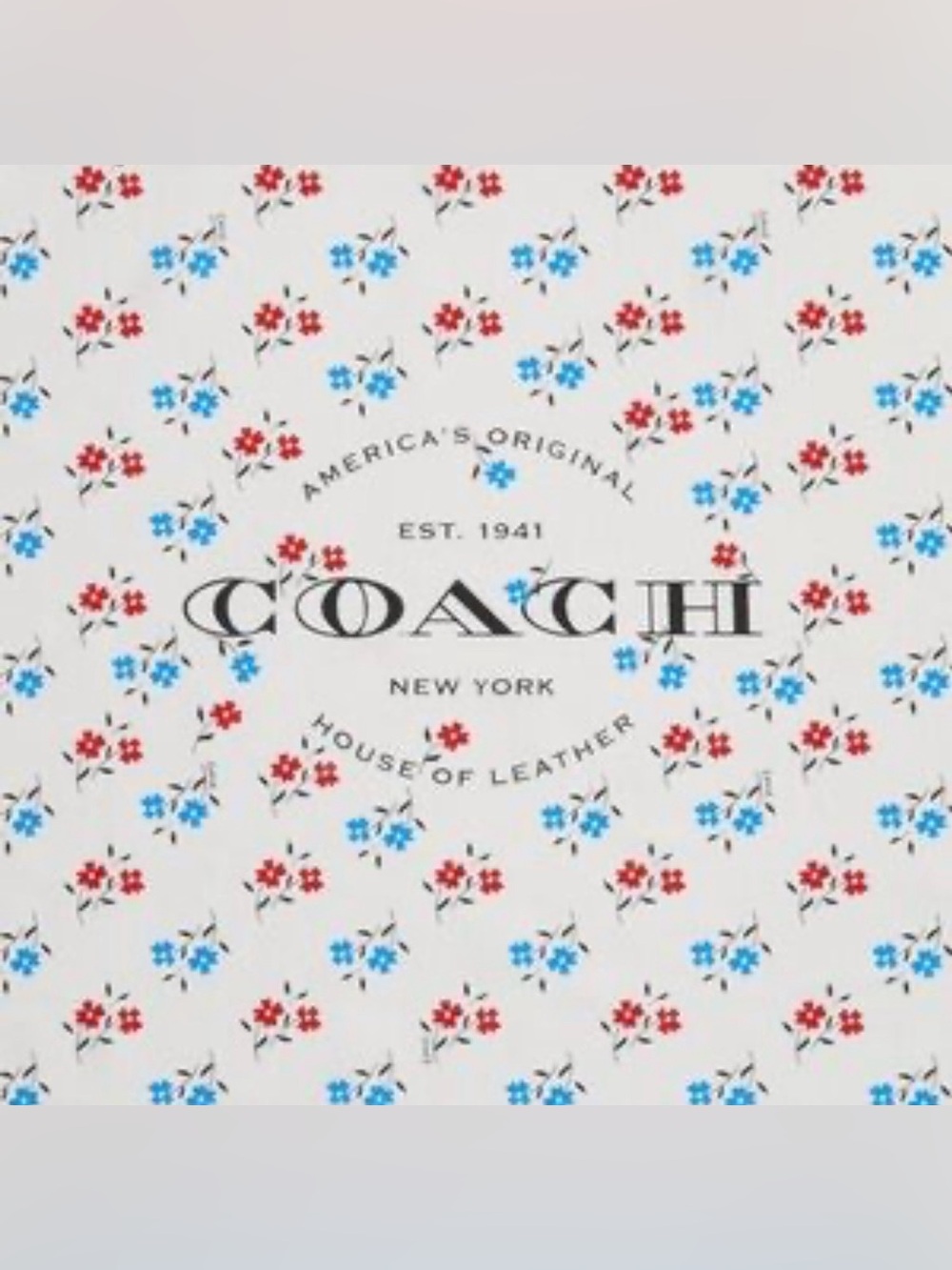 Coach White Floral Scarf with Red and Blue Accents - Picture 4 of 6